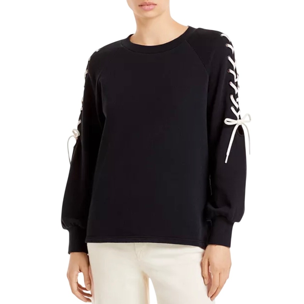 Alice + Olivia Black Lace Up Sleeve‎ Sweatshirt Crew Neck Women's XS